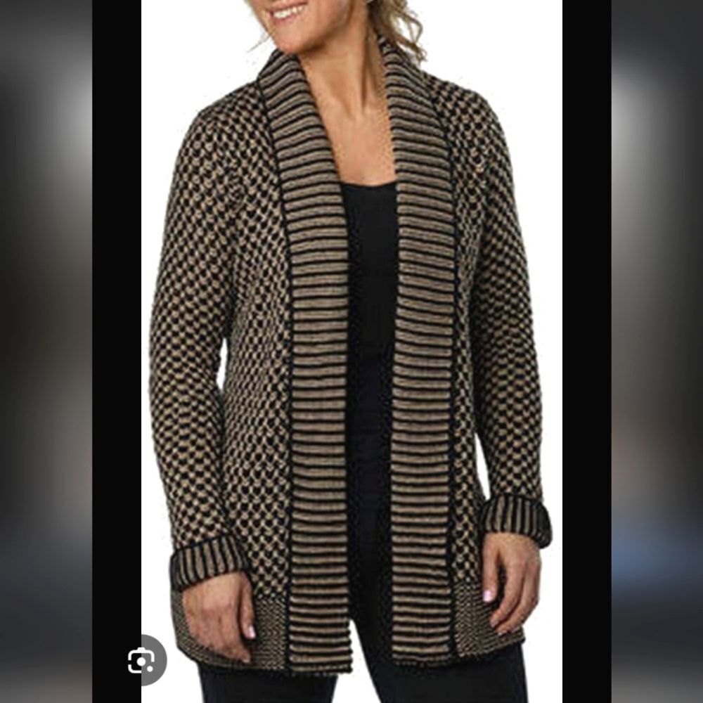 Matty M knit Chunky Open Cardigan Black And Tan Sz Small